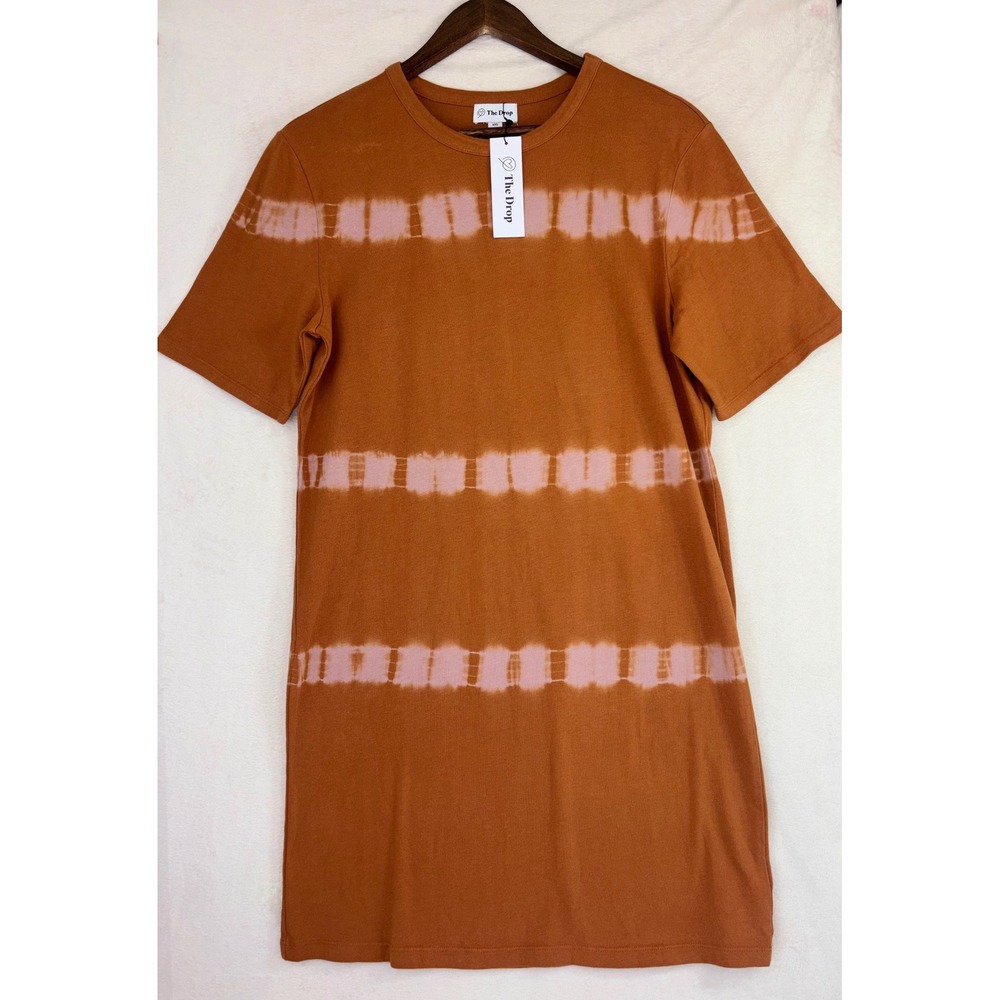 THE DROP Shift T-Shirt Dress Short Sleeve Tie Dye Orange Cotton Oversized NEW M